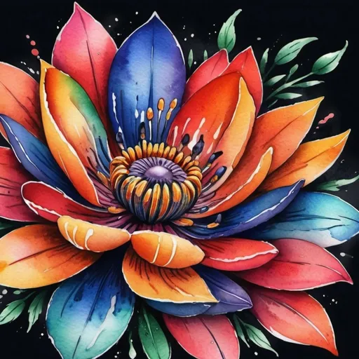 Prompt: <mymodel> Colorful flower tattoo, watercolor style, vibrant petals, intricate details, high quality, vibrant colors, floral design, professional tattoo art, artistic, beautiful, realistic, watercolor, detailed, highres, vibrant, intricate details, floral, professional, colorful, vibrant colors, watercolor style, artistic