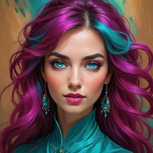 Prompt: <mymodel>Magenta and teal portrait of a lady, vibrant and captivating, high quality, digital painting, flowing hair with vibrant highlights, striking teal eyes, elegant and sophisticated, modern art style, vibrant color contrast, professional, artistic, detailed features, dramatic lighting