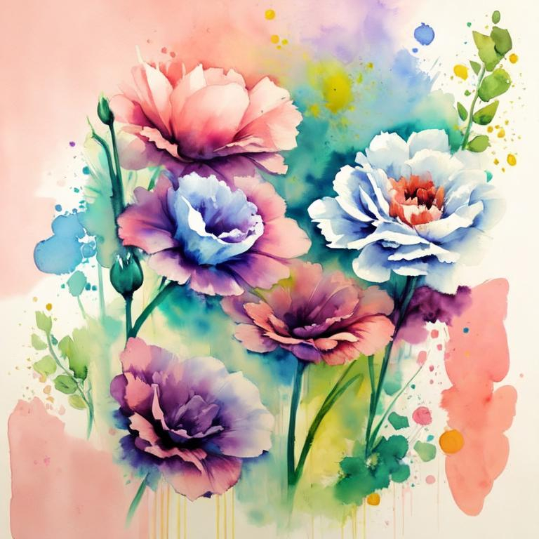 Prompt: watercolor painted flowers in pastel colors