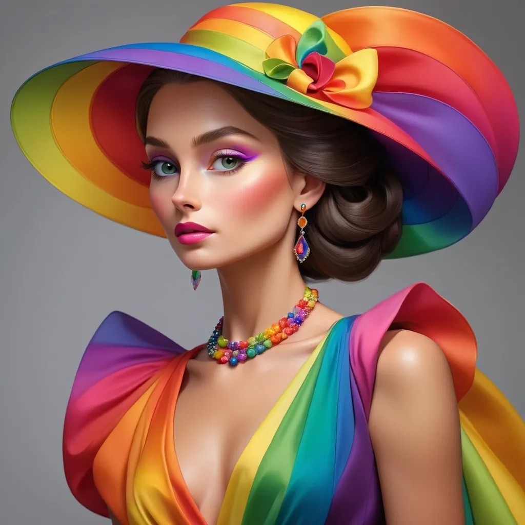 Prompt: Elegant lady in colors of the rainbow