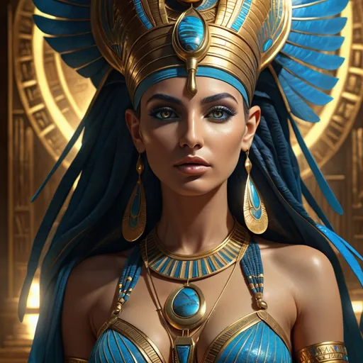 Prompt: HD 4k 3D 8k professional modeling photo hyper realistic beautiful woman Egyptian Princess ethereal greek goddess Amunet, primordial cosmic goddess, full body surrounded by ambient glow, Egyptian afterlife, enchanted, magical, highly detailed, intricate, highly realistic woman, high fantasy background, elegant, mythical, surreal lighting, majestic, goddesslike aura, Annie Leibovitz style