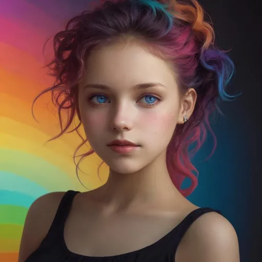 Prompt: colorful image of a young lady