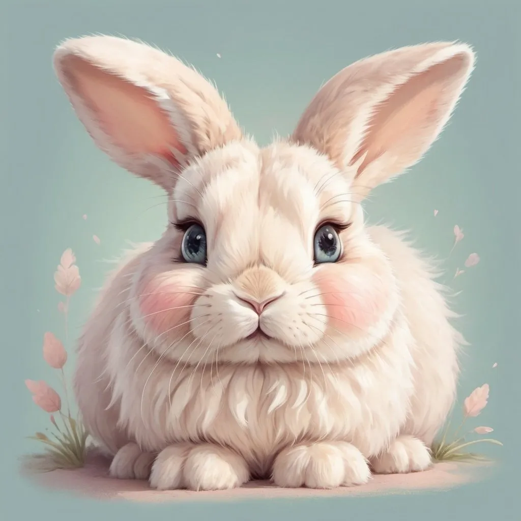 Prompt: High-quality illustration of a cute bunny, soft and fluffy fur, adorable round eyes, playful expression, pastel color palette, whimsical and dreamy style, detailed features, gentle and warm lighting, digital painting, pastel colors, cute, dreamy, whimsical, detailed fur, adorable eyes, soft lighting