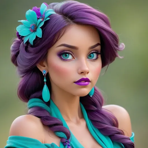 Prompt: A pretty lady, purple and turquoise
