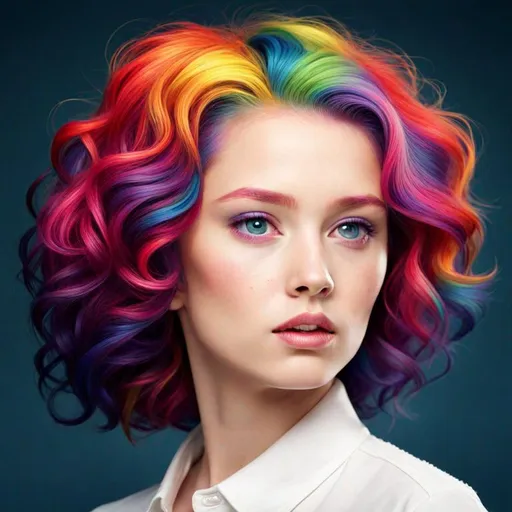 Prompt: A girl with rainbow hair 