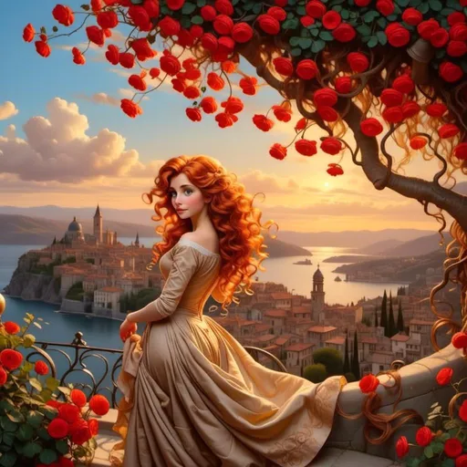 Prompt: <mymodel>a realistic feminine princess, Rapunzel, but with red hair, HD
