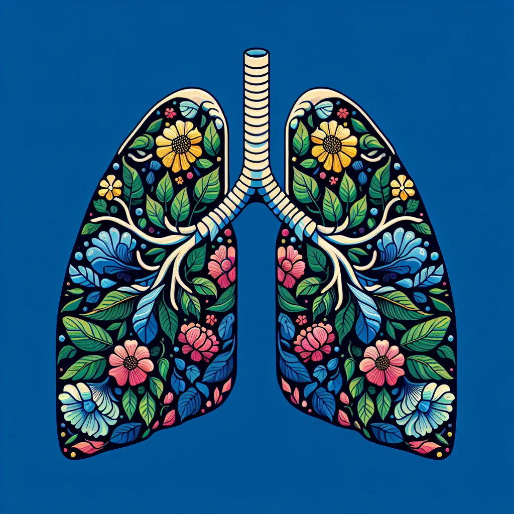 Prompt: lungs with flowers and leaves around them on a blue background Alberto Seveso, neoplasticism, detailed illustration, a detailed drawing