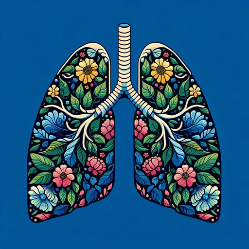 Prompt: lungs with flowers and leaves around them on a blue background Alberto Seveso, neoplasticism, detailed illustration, a detailed drawing