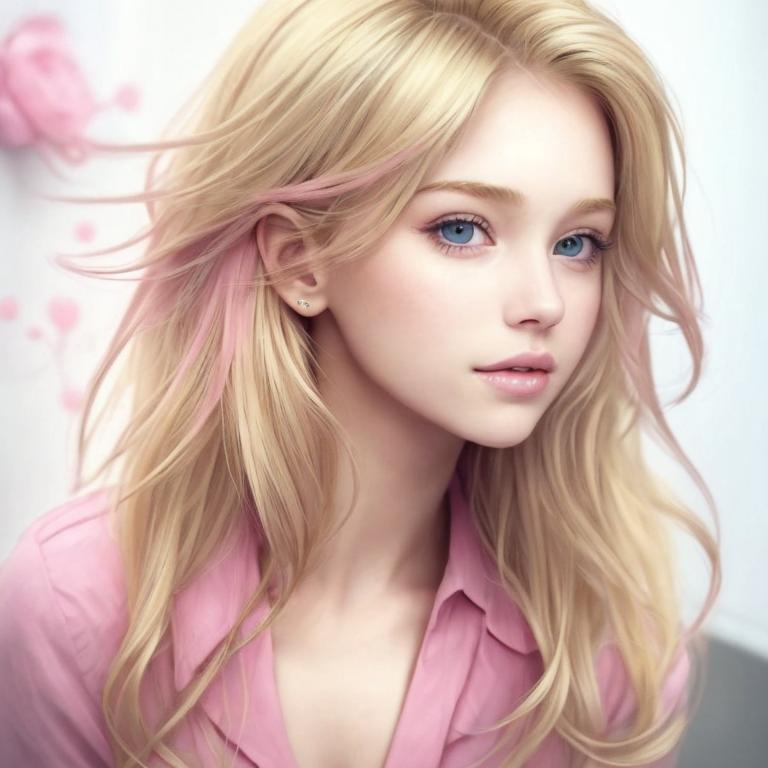 Prompt: Pretty blonde girl, lots of pink