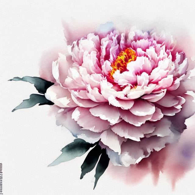 Prompt:  Pink white peach  soft Peony Flowers watercolor modern impressive technic painted art dark background
