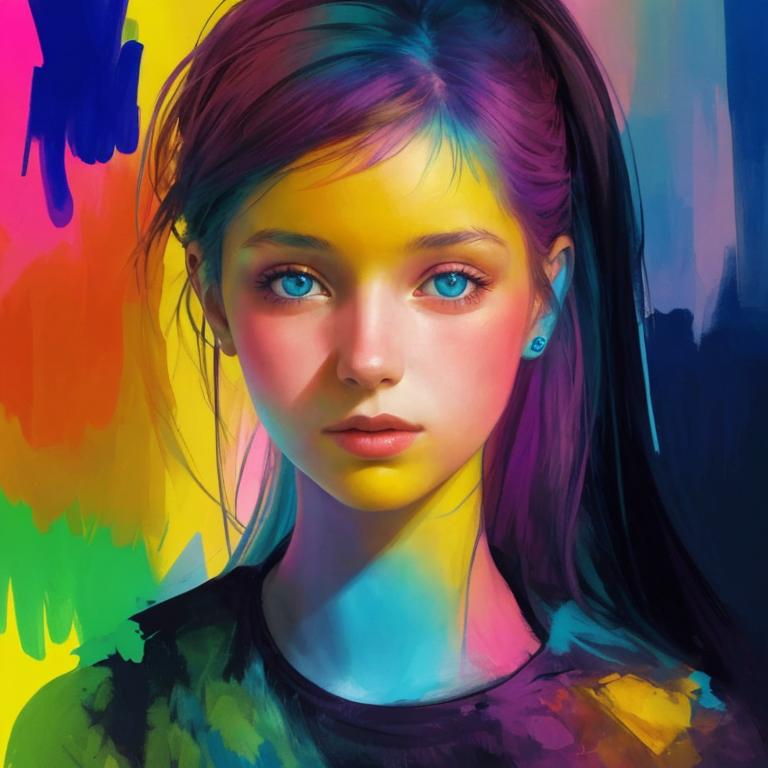 Prompt: colorful image of a young lady