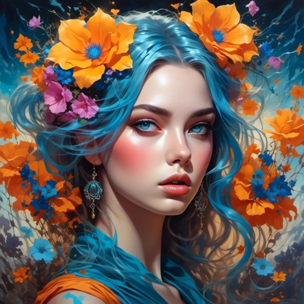 Prompt: <mymodel>Flower Siren graffiti art, splash art, street art, spray paint, oil gouache melting, acrylic, high contrast, colorful polychromatic, ultra detailed, ultra quality, CGSociety