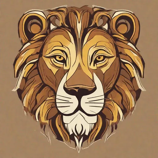 Prompt: A stylized lions head in colors of tan, brown and yellow