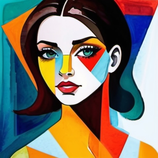 Prompt: woman in a watercolor painting cubism art style