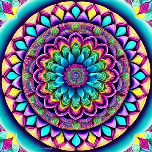 Prompt: Breathtakingly detailed Image of a mandala in the colors of magenta, turquoise and gold