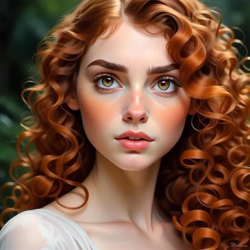 Prompt: <mymodel>A beautiful young woman with amber eyes and ginger hair