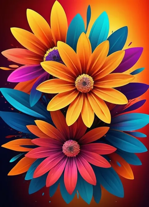 Prompt: Vibrant abstract digital artwork of flowers, dazzling colors, dynamic composition, high energy, modern digital art, vibrant, abstract, digital, high energy, dynamic composition, best quality, colorful, vivid tones, professional lighting