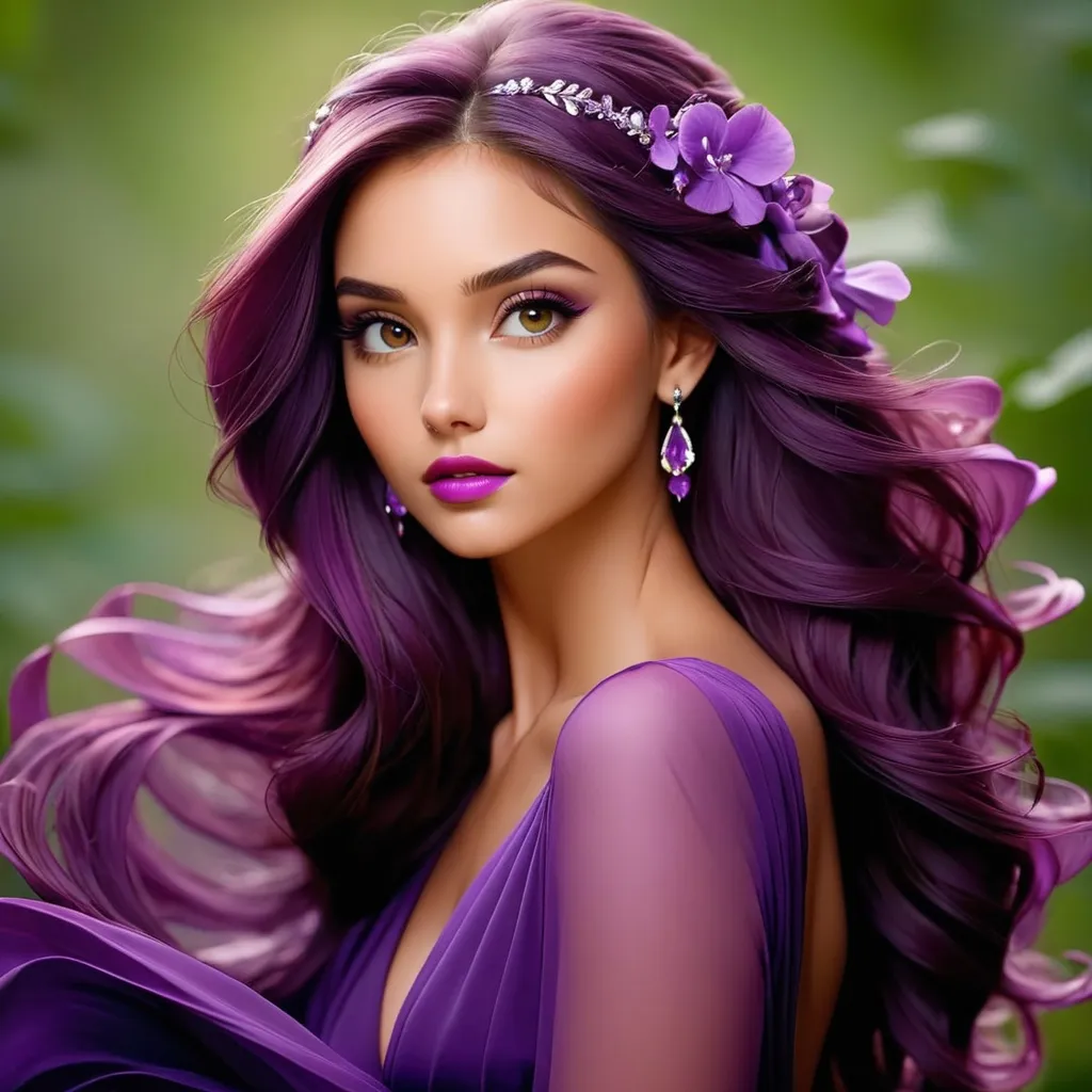 Prompt: Beautiful woman, purple