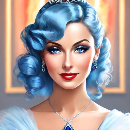 Prompt: Glamorously dressed lady of rhe 1930's wearing sapphire jewelry,blue eyes