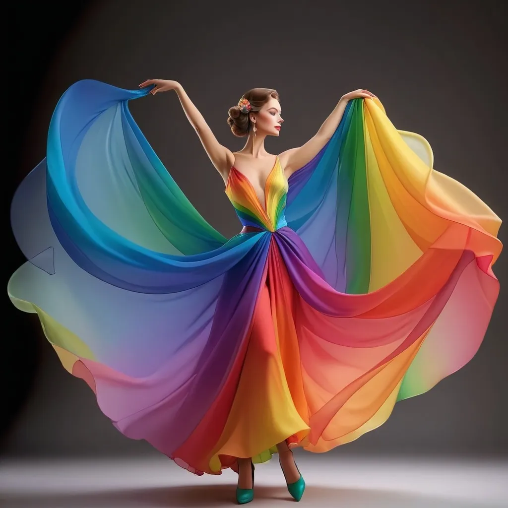 Prompt: Elegant lady in colors of the rainbow