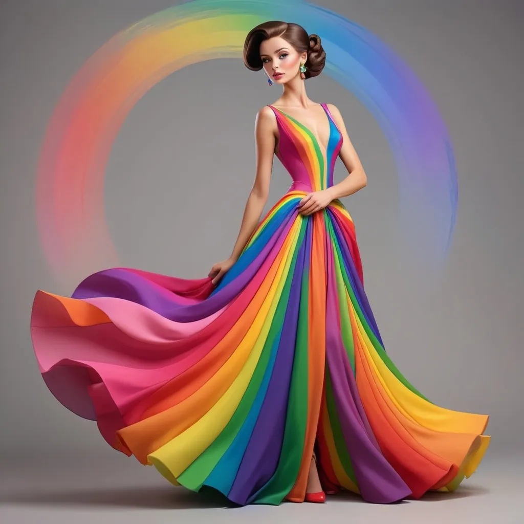 Prompt: Elegant lady in colors of the rainbow