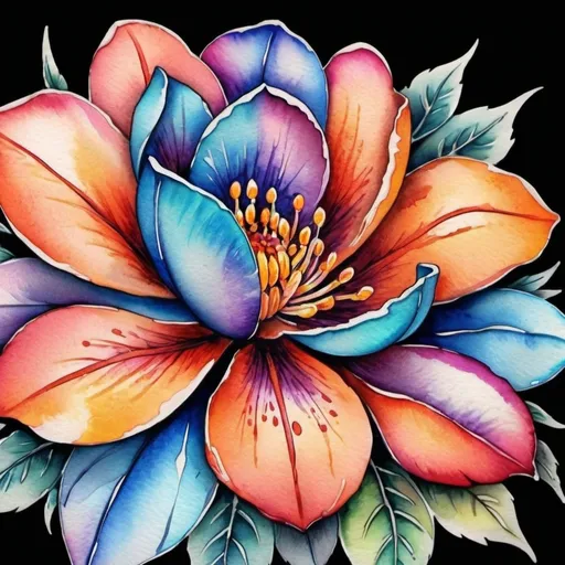 Prompt: <mymodel> Colorful flower tattoo, watercolor style, vibrant petals, intricate details, high quality, vibrant colors, floral design, professional tattoo art, artistic, beautiful, realistic, watercolor, detailed, highres, vibrant, intricate details, floral, professional, colorful, vibrant colors, watercolor style, artistic