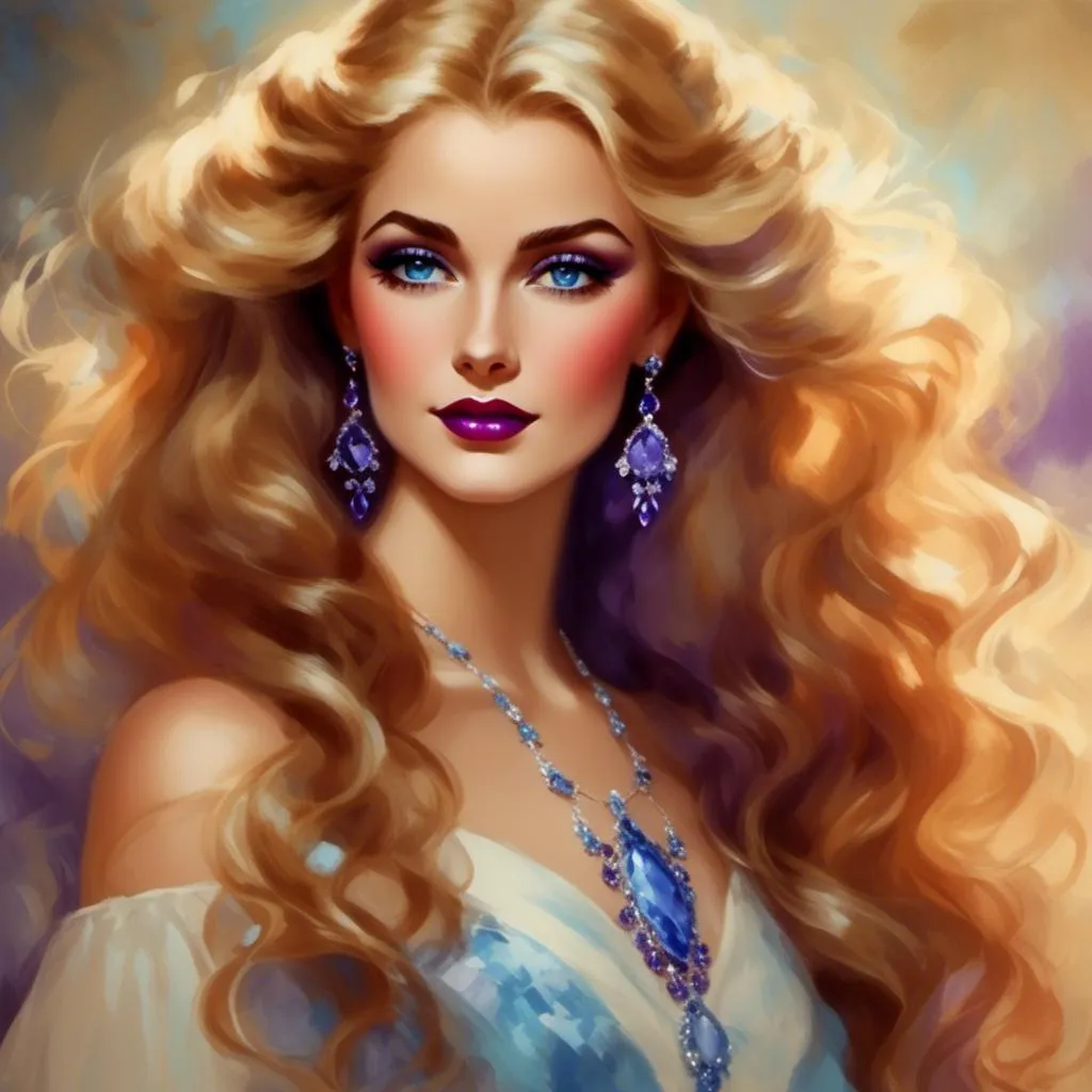 Prompt: Beautiful ethereal woman, long blonde hair,and icy blue eyes color, purple lipstick, facial closeup<mymodel>