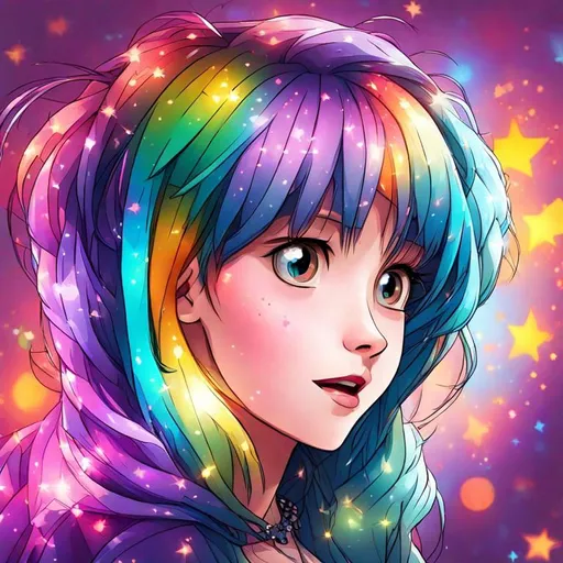 Prompt: colorful girl, twinkles, cartoon style