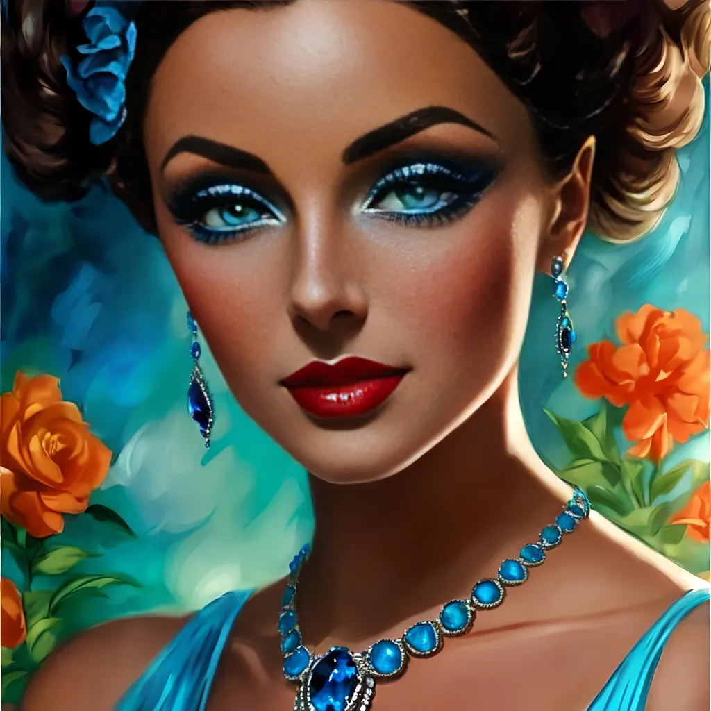 Prompt: Glamorously dressed lady of rhe 1930's wearing sapphire jewelry,blue eyes