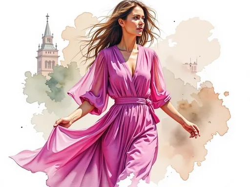 Prompt: Woman wearing a vibrant magenta dress