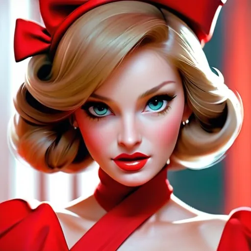 Prompt: lady in red, facial closeup