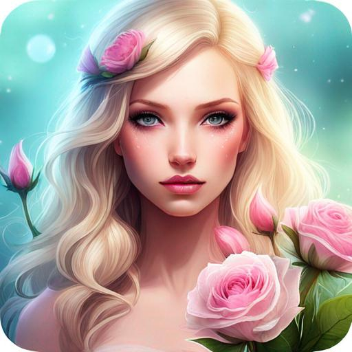 Prompt: fairy , ethereal beauty, blonde, dreamscape, pink roses, facial closeup