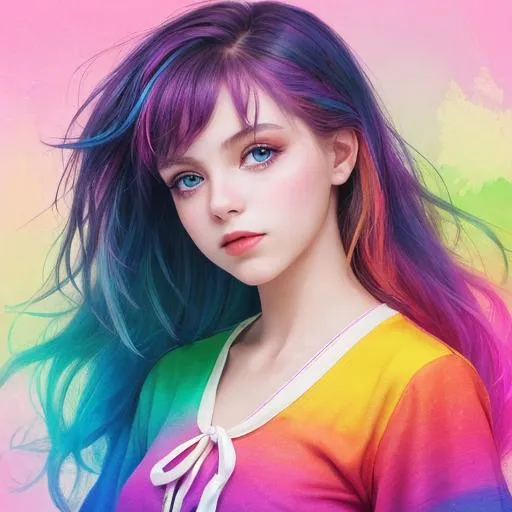 Prompt: colorful image of a young lady