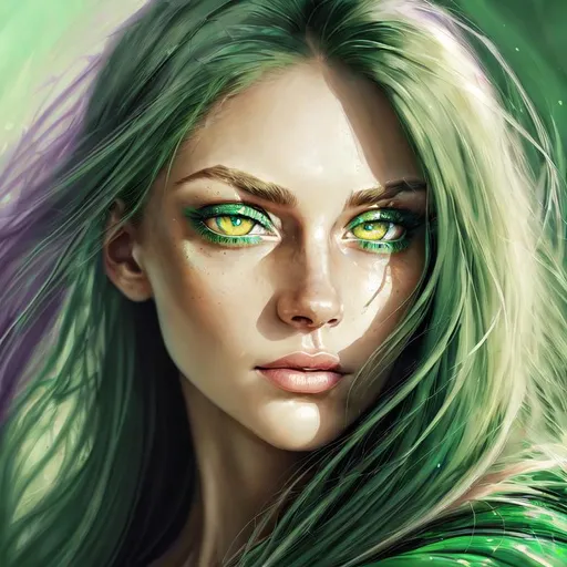 Prompt: Close-up digital illustration of mesmerizing light  green eyes, vivid and intense gaze, realistic and detailed iris, vibrant emerald color, captivating and alluring, high-res, ultra-detailed, digital painting, realistic style, mesmerizing eyes, vivid green, detailed iris, high-quality, intense gaze, captivating, realistic, digital art, vibrant color, professional, detailed