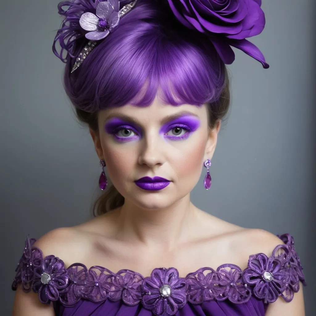 Prompt: A lady adorned all in purple