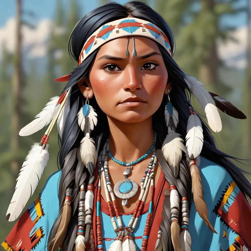 Prompt: A beautiful Native American squaw