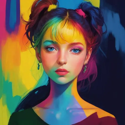 Prompt: colorful image of a young lady