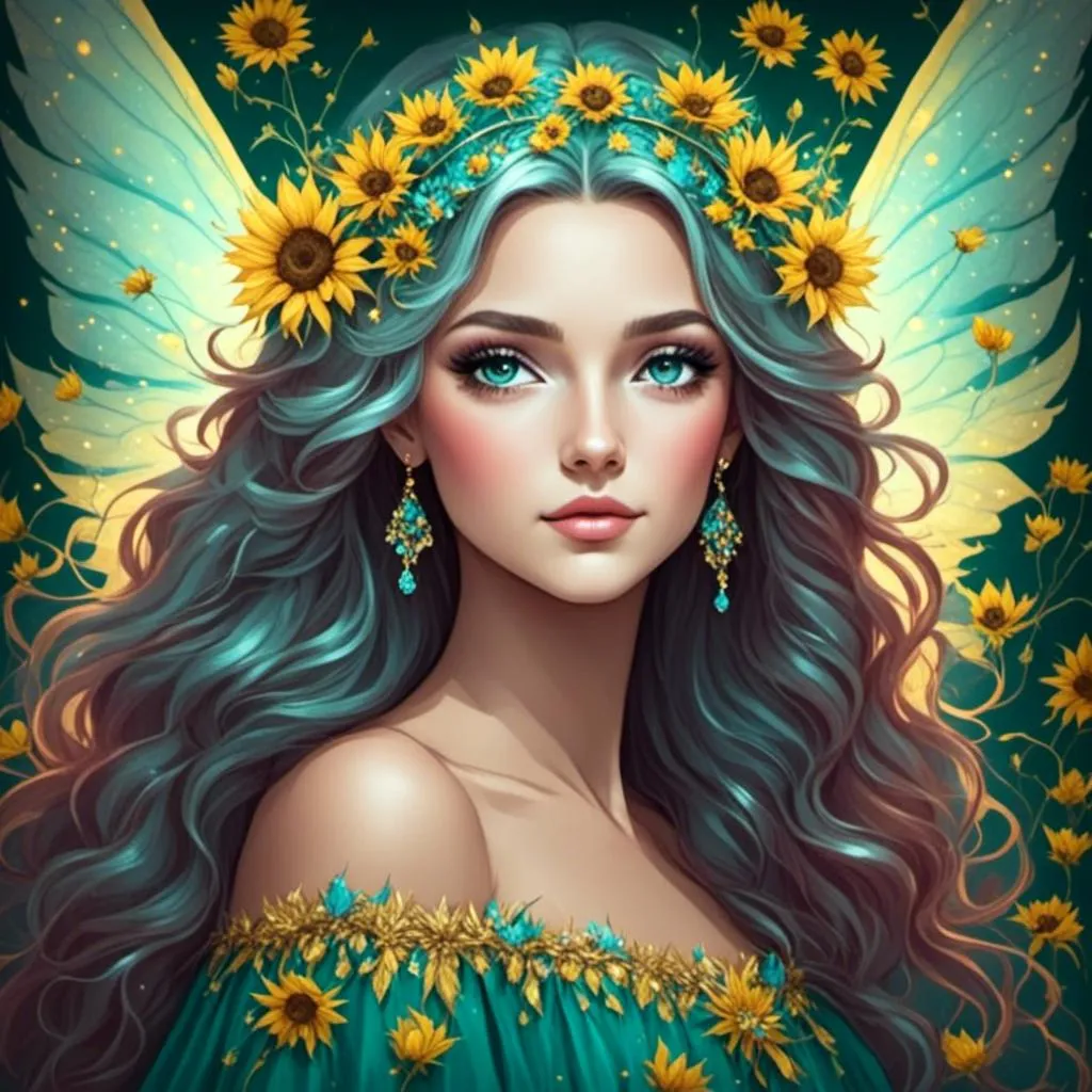 Prompt: <mymodel>Fairy princess of sunflowers