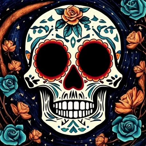 Prompt: The calavera but in starry nights art style
