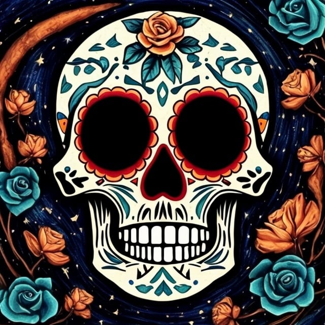 Prompt: The calavera but in starry nights art style
