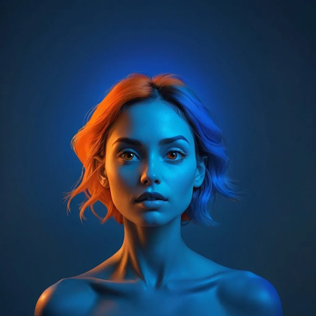 Prompt:  a woman with blue/orange colorscape