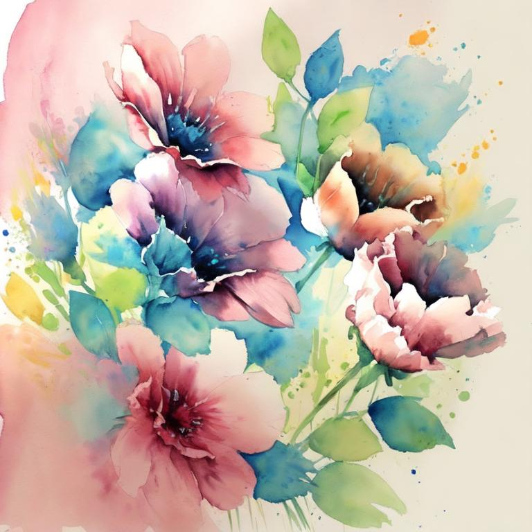 Prompt: watercolor painted flowers in pastel colors