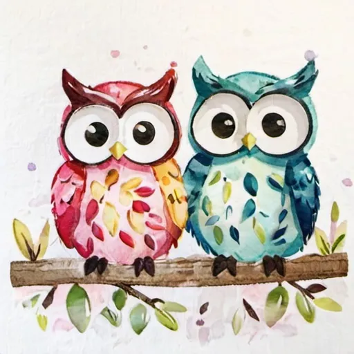 Prompt: Adorable illustration of two owls, soft pastel colors, dreamy forest setting, ultra-detailed feathers, big expressive eyes, whimsical, high quality, pastel colors, dreamy lighting