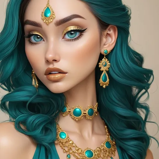 Prompt: Teal and gold beauty