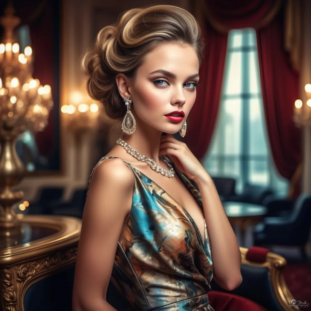 Prompt: Fancy lady, elegant attire, luxurious details, sophisticated accessories, stylish pose, soft focused backdrop, rich textures, glamorous ambiance, vivid colors, high fashion, contemporary elegance, perfect lighting, ultra-detailed, artistic masterpiece, capturing allure and refinement, captivating expression, opulent surroundings.