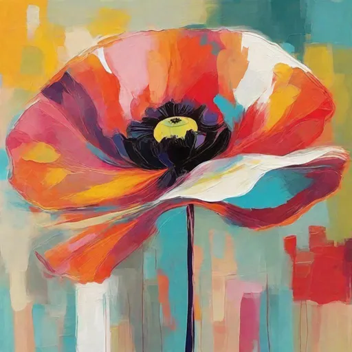 Prompt: Modern abstract poppy with happy colors, bright, hopeful