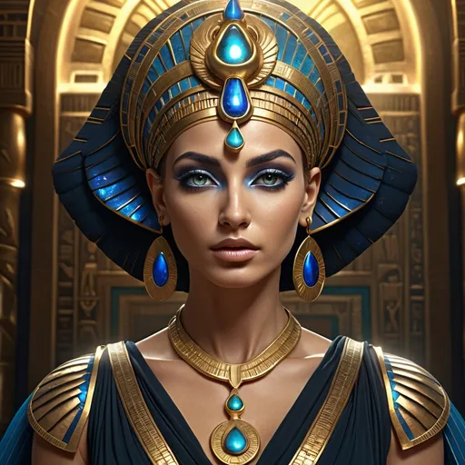 Prompt: HD 4k 3D 8k professional modeling photo hyper realistic beautiful woman Egyptian Princess ethereal greek goddess Amunet, primordial cosmic goddess, full body surrounded by ambient glow, Egyptian afterlife, enchanted, magical, highly detailed, intricate, highly realistic woman, high fantasy background, elegant, mythical, surreal lighting, majestic, goddesslike aura, Annie Leibovitz style