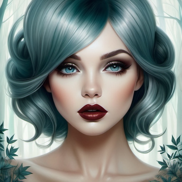 Prompt: The beautiful young lady with blowing platinum hair illustration art by Lori Earley, Daria Endresen, Tristan Eaton. Whimsical forest background, Extremely detailed, intricate, beautiful. 
