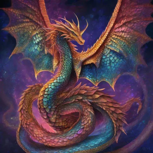 Prompt: Fantasy illustration of a winged serpent creature, mythical creature, dragon-like, vibrant and magical, detailed scales with iridescent shimmer, majestic and powerful, fantasy art, high fantasy, mythical, vibrant colors, detailed wings, serpent design, enchanting, ethereal lighting