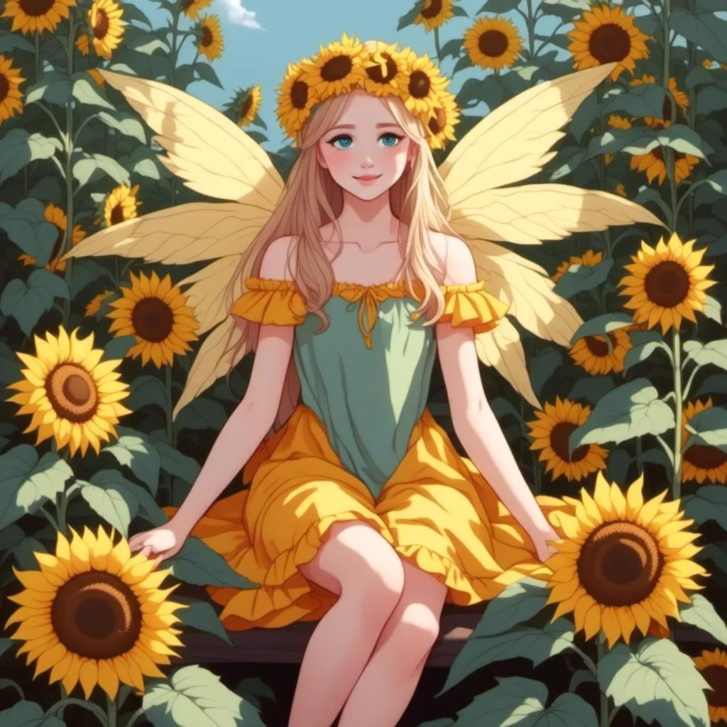 Prompt: <mymodel>Fairy princess of sunflowers